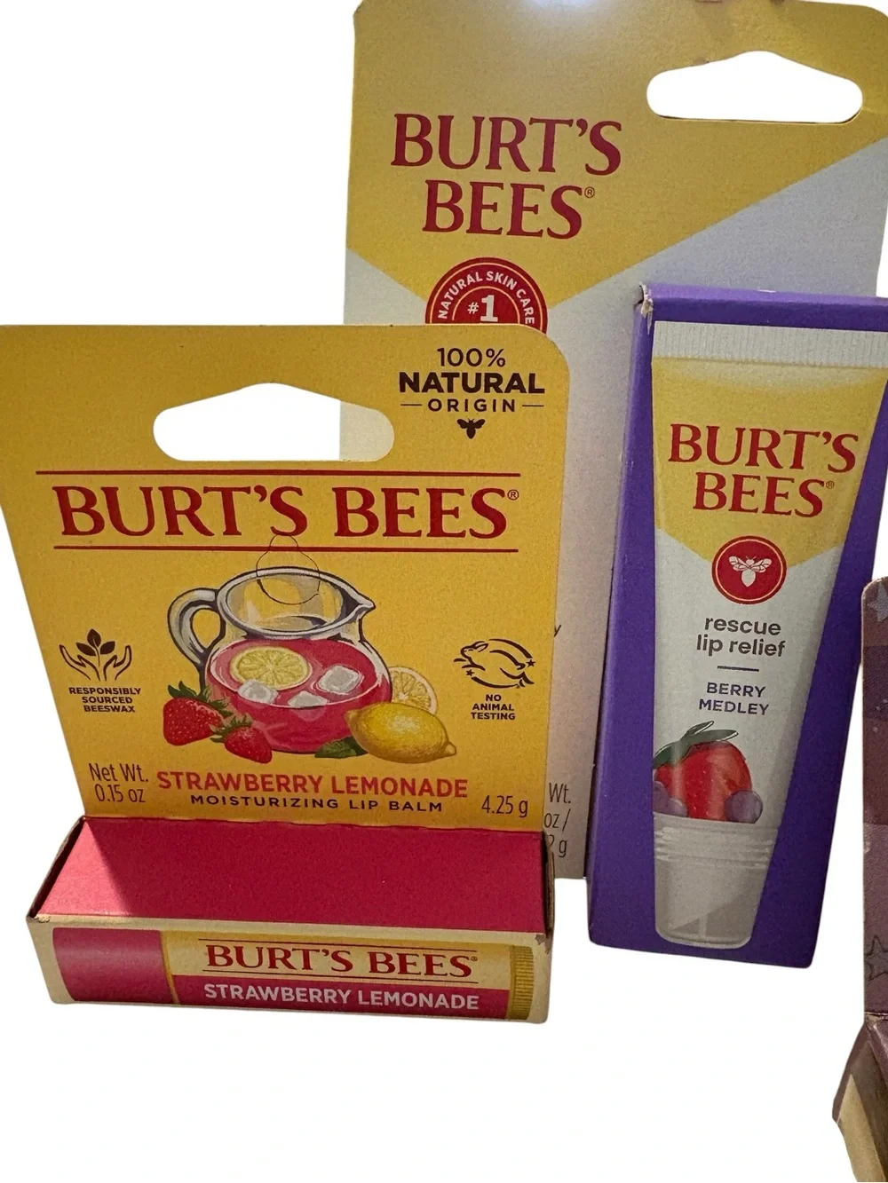Burt's Bees Nad Clinique Beaty Bundle Lip Care Trio in Yellow, Purple, Pink